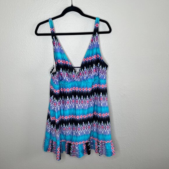 La Blanca Womens 22 Blue Purple Geometric One Piece Swim Suit Dress - Picture 8 of 13